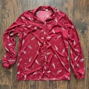Vintage Medium Red and White Long Sleeve Blouse